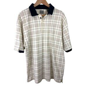 Haggar Golf Mens Size Large Brown & Blue Plaid Short Sleeve Polo Shirt